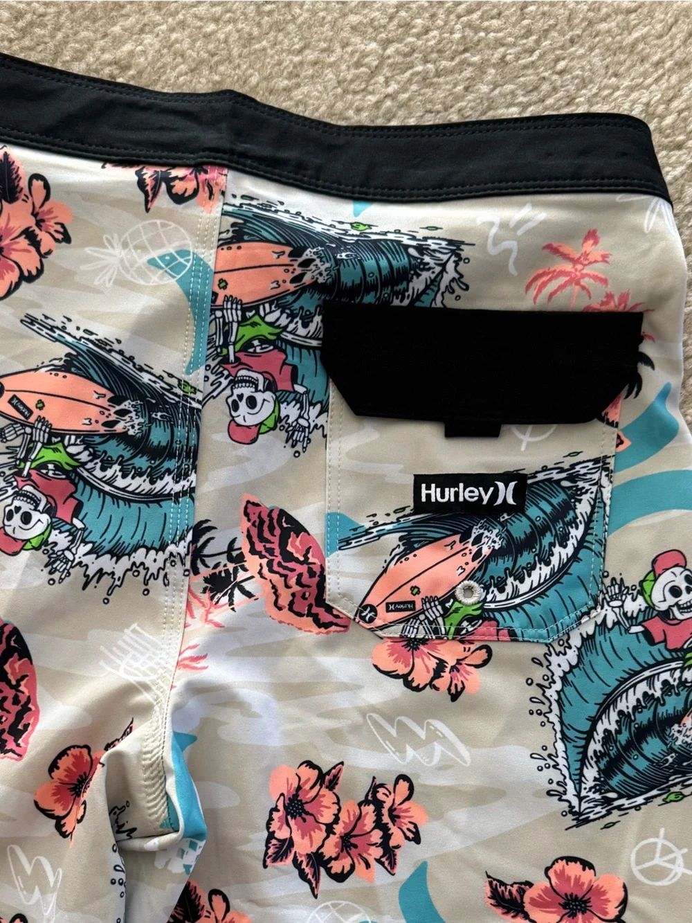 Hurley Boys Cream Boardshorts with Pink & Teal Floral Print